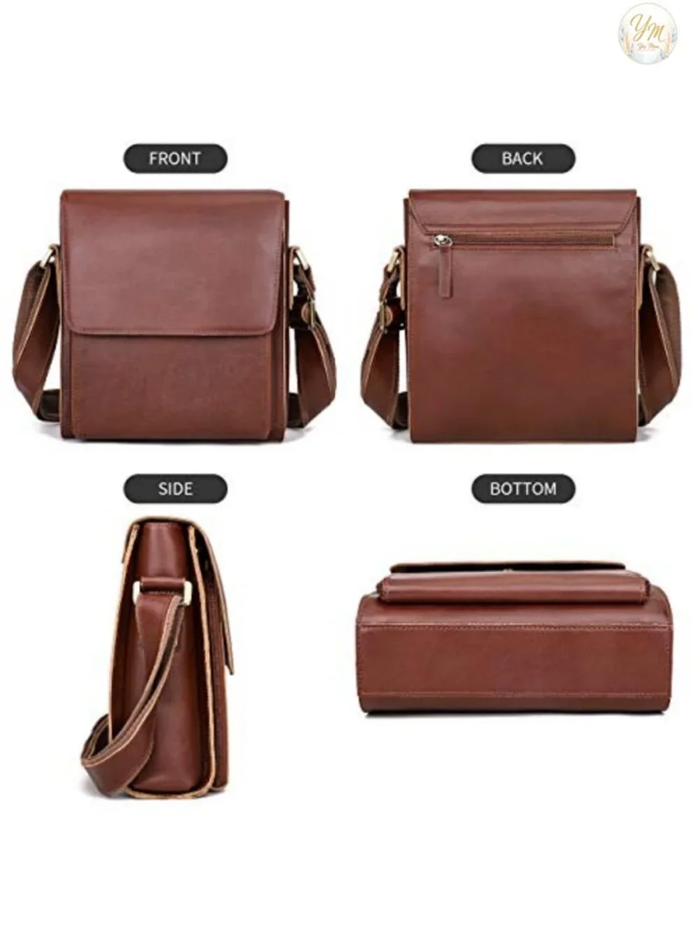 Genuine Cowhide Leather Messenger Bag Crossbody for Men Work Travel Tablet